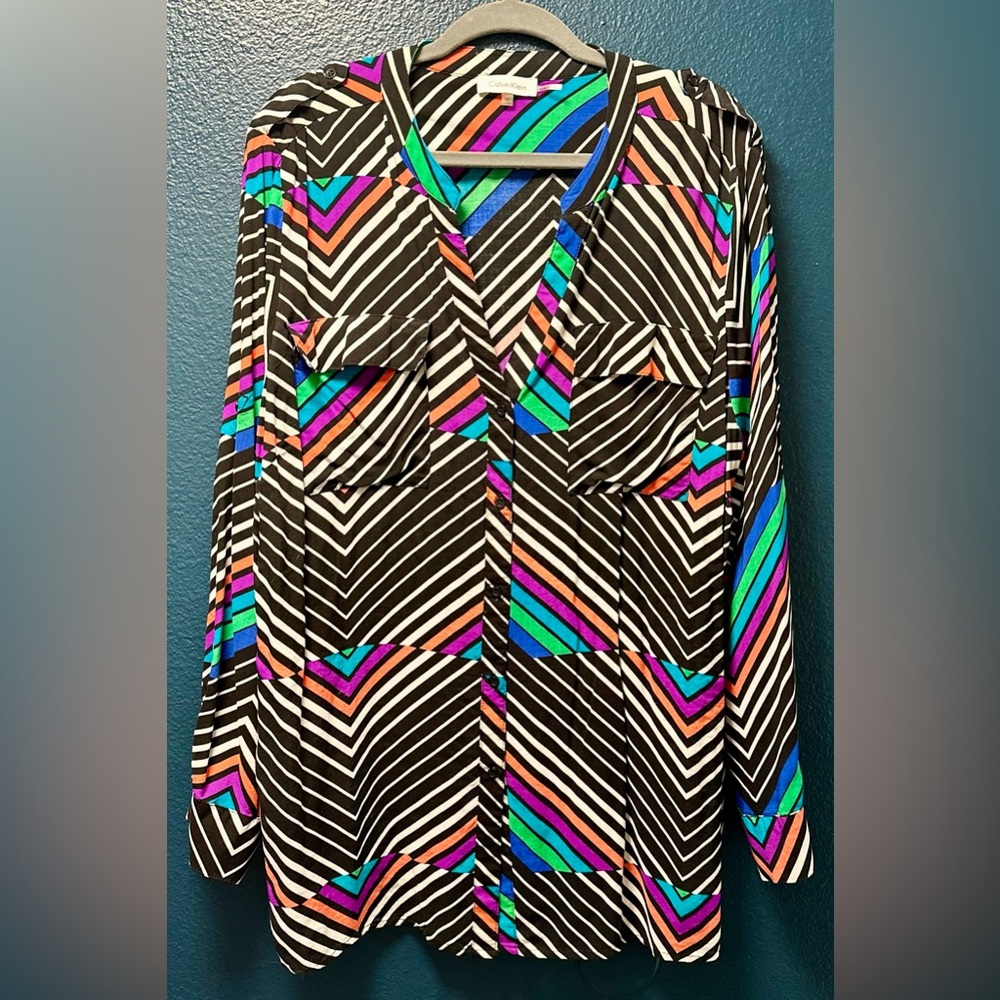 Calvin Klein Tulip-Multi Chevron Print Roll Tab Tunic